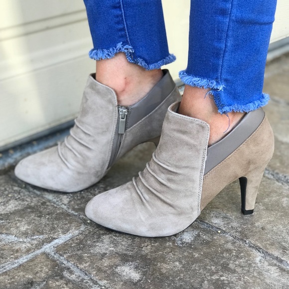 Suede Ruched Kitten Stiletto Heel Ankle Booties - Picture 2 of 4
